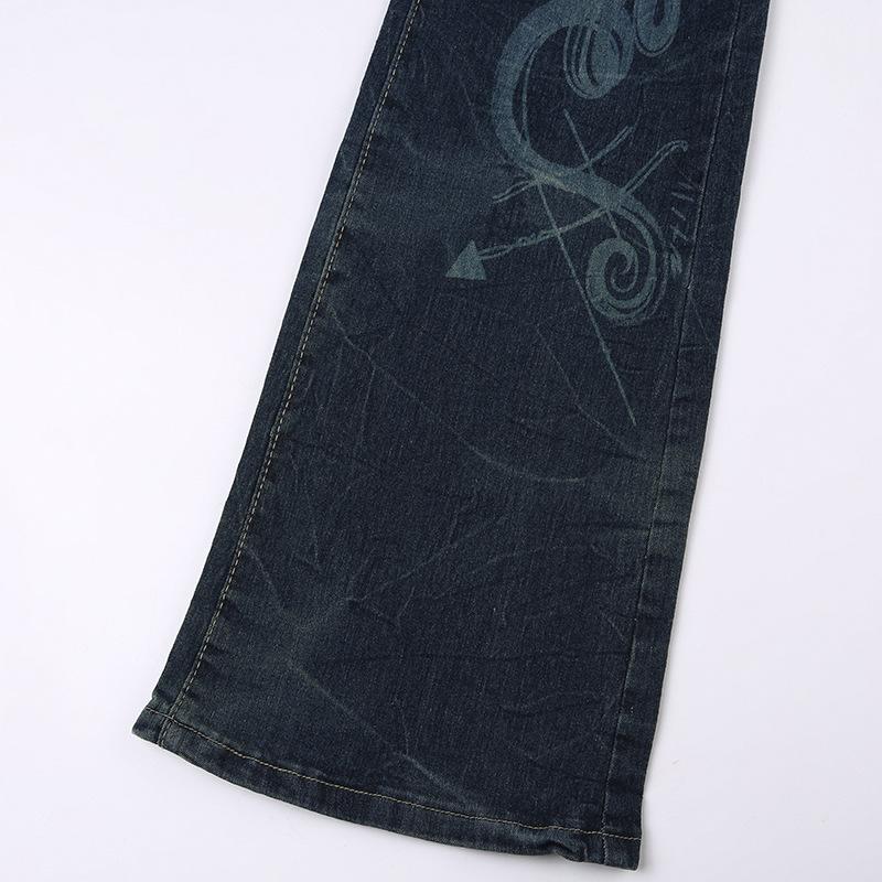 acelimosf™-Abstract contrast low rise flared jeans