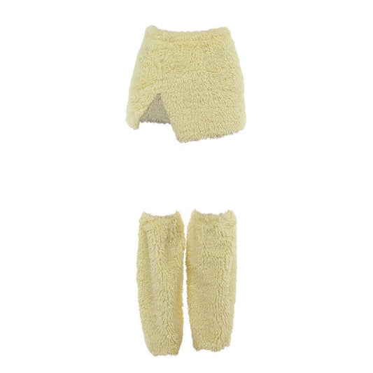 acelimosf™-Fluffy slit leg warmer solid mini skirt