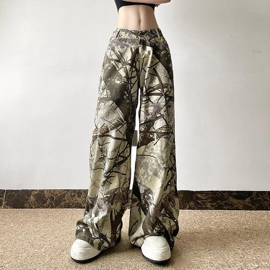 acelimosf™-Button pocket zip-up camouflage ruched pant