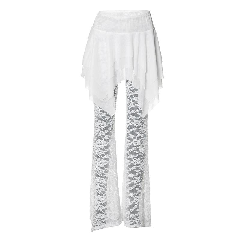 acelimosf™-Ruched lace ruffle solid high rise pant