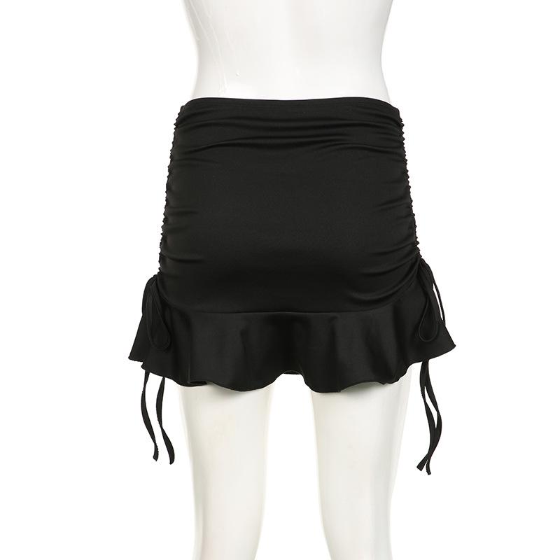 acelimosf™-Ruched drawstring A line solid mini skirt