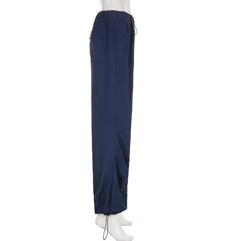 acelimosf™-Drawstring solid low rise pocket wide leg pant y2k 90s Revival Techno Fashion