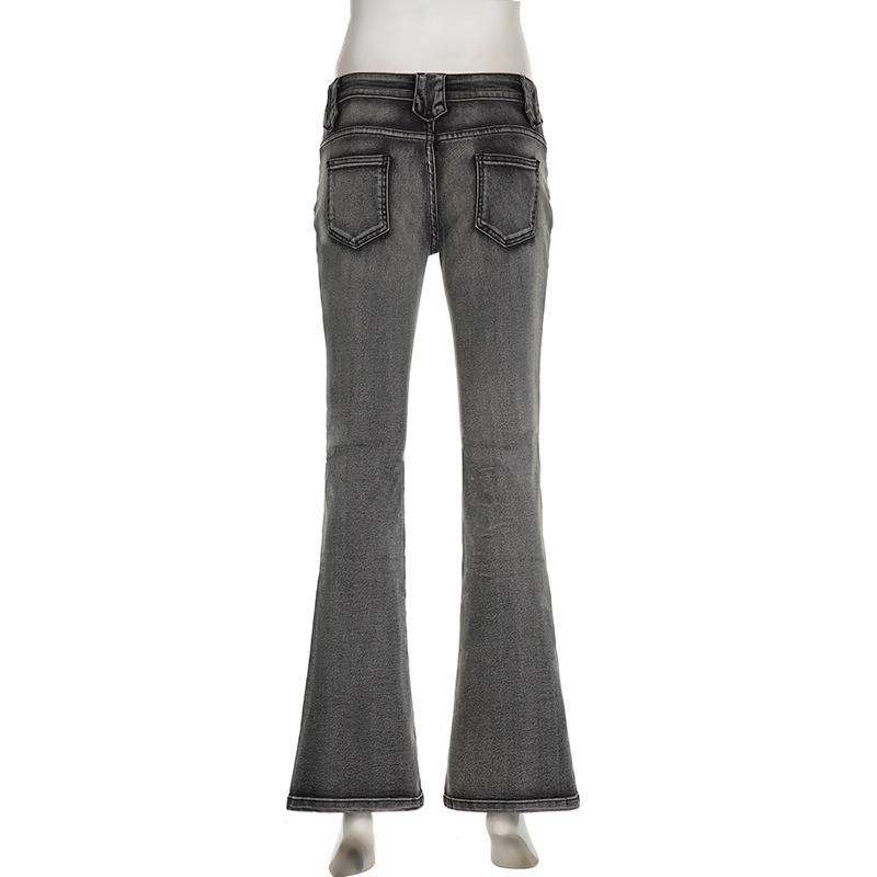 acelimosf™-Pocket button solid low rise flared jeans