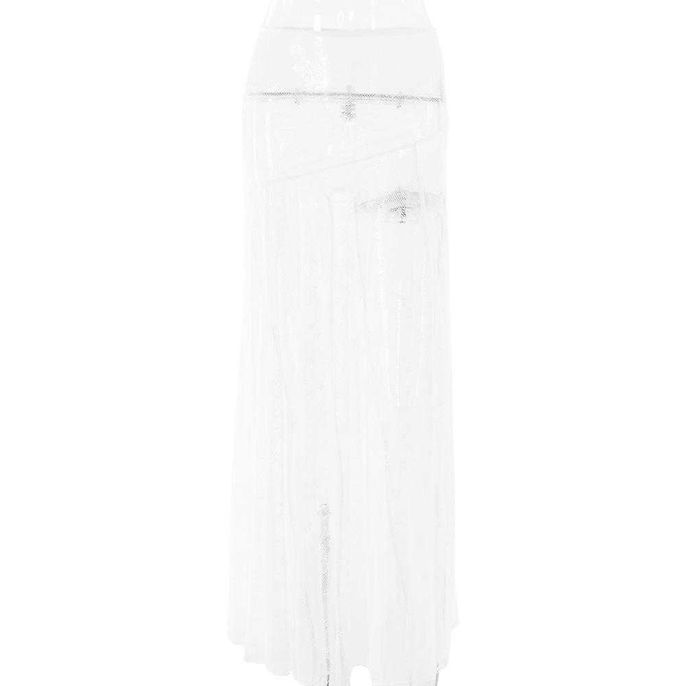 acelimosf™-Lace see through solid stitch maxi skirt