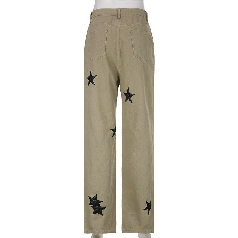 acelimosf™-Contrast star pattern zip-up button straight leg grunge 90s Streetwear Disheveled Chic Fashion grunge 90s Streetwear Distressed Fashion