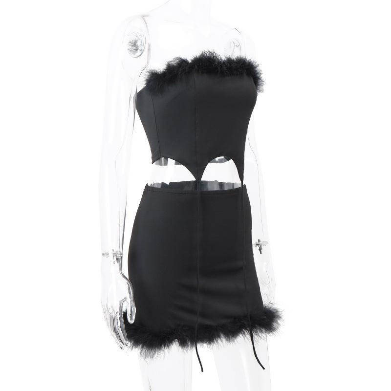 acelimosf™-Feather solid backless tube mini skirt set