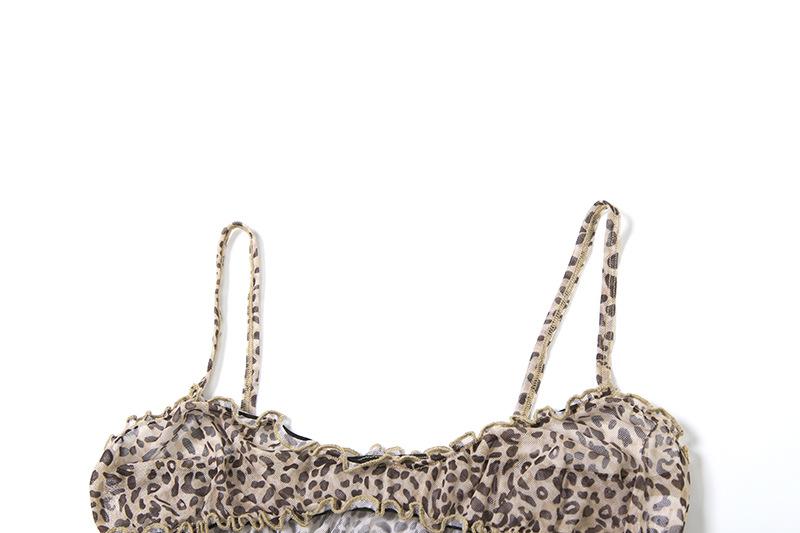 acelimosf™-Leopard print ruffle ruched crop pant set