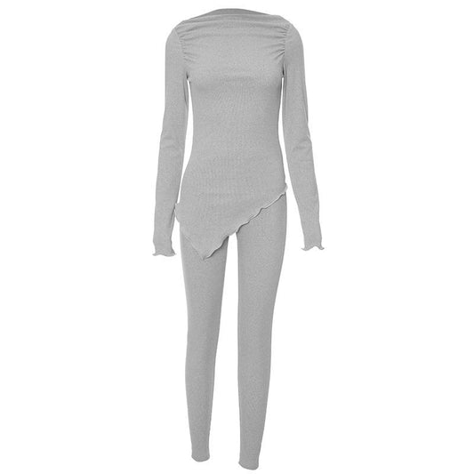 acelimosf™-Long sleeve irregular ruched solid pant set