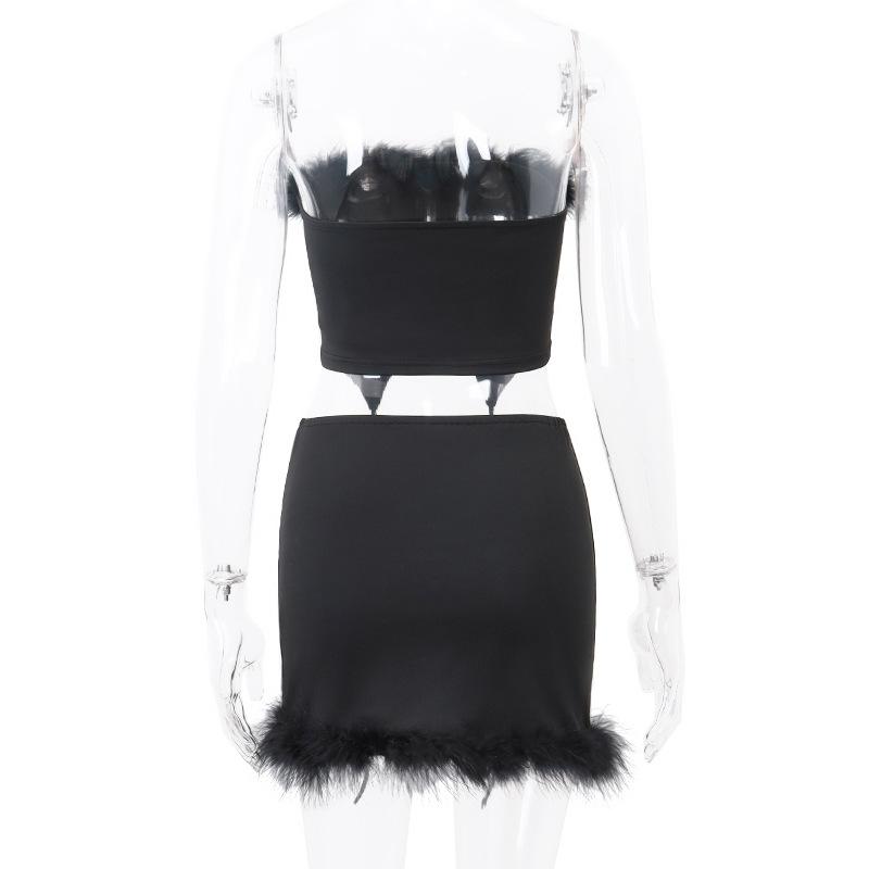 acelimosf™-Feather solid backless tube mini skirt set