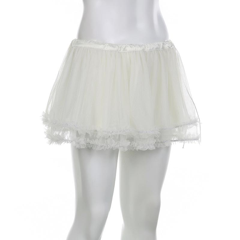 acelimosf™-Mesh solid ruffle ruched low rise A line mini skirt y2k 90s Revival Techno Fashion