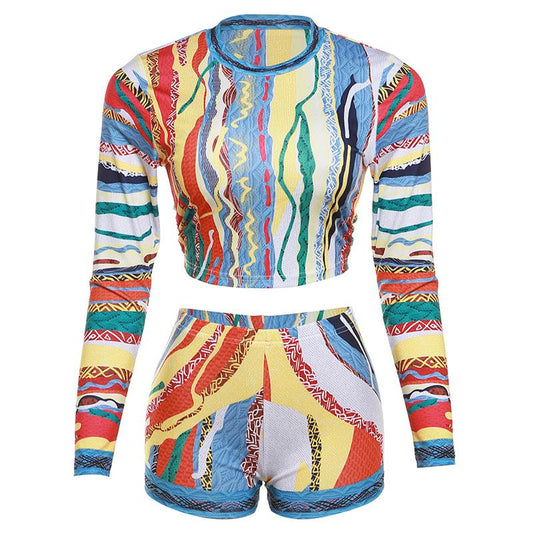 acelimosf™-Contrast print crewneck long sleeve pant set cyberpunk Sci-Fi Fashion