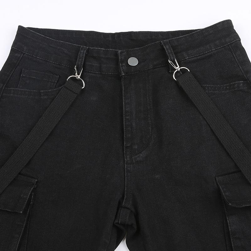 acelimosf™-Button cargo pocket ribbon low rise solid jeans y2k 90s Revival Techno Fashion