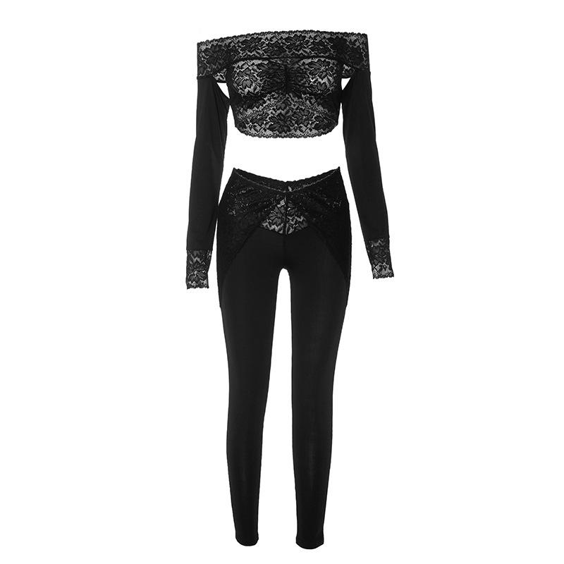 acelimosf™-Long sleeve off shoulder see through lace pant set