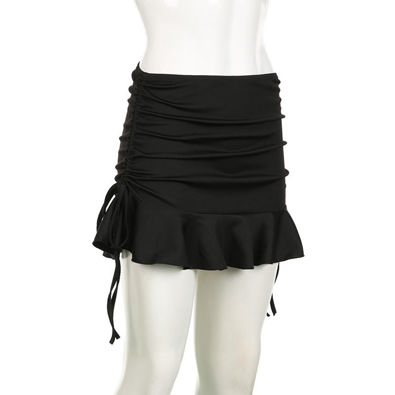 acelimosf™-Ruched drawstring A line solid mini skirt