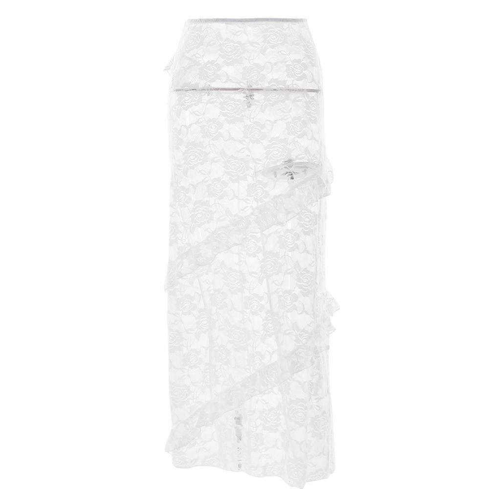 acelimosf™-Lace irregular ruffle see through solid low rise maxi skirt grunge 90s Streetwear Disheveled Chic Fashion grunge 90s Streetwear Distressed Fashion