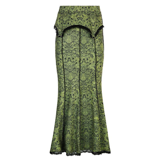 acelimosf™-Stitch lace hem abstract contrast maxi skirt