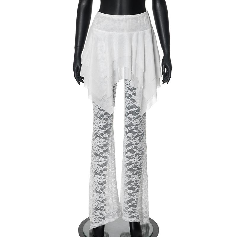 acelimosf™-Ruched lace ruffle solid high rise pant