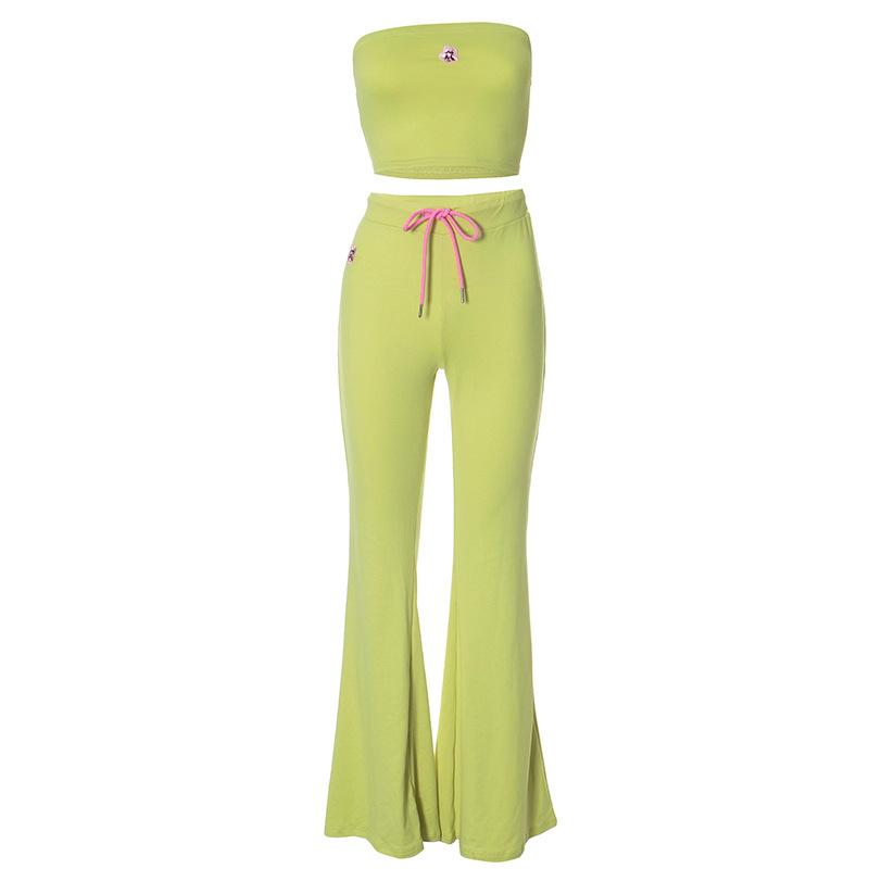 acelimosf™-Flower embroidery drawstring ruched tube pant set