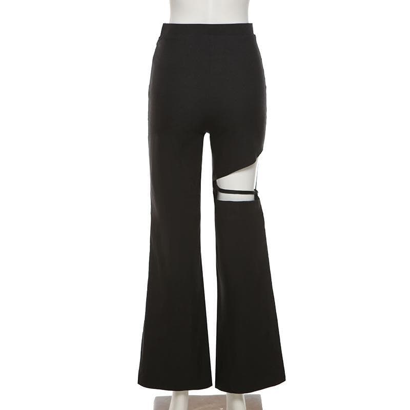 acelimosf™-Zip up hollow out flared solid pant y2k 90s Revival Techno Fashion