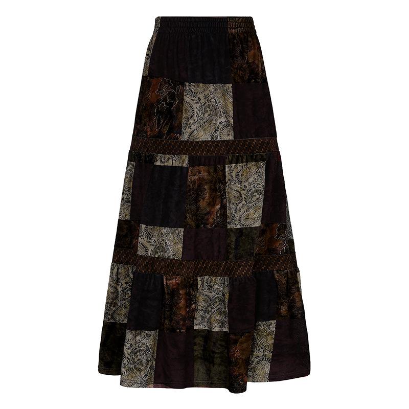 acelimosf™-Patchwork contrast ruched medium rise maxi skirt grunge 90s Streetwear Disheveled Chic Fashion grunge 90s Streetwear Distressed Fashion