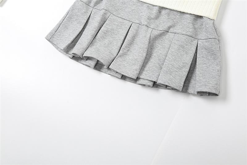 acelimosf™-Contrast knitted pleated patchwork low rise mini skirt