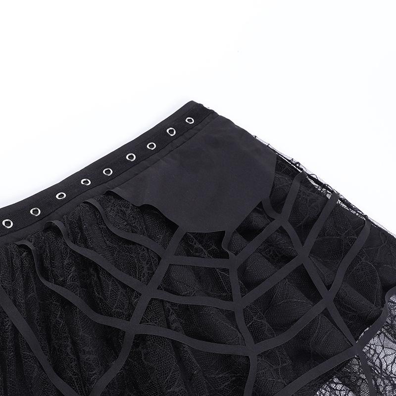 acelimosf™-Solid irregular mesh spider web pattern mini skirt y2k 90s Revival Techno Fashion