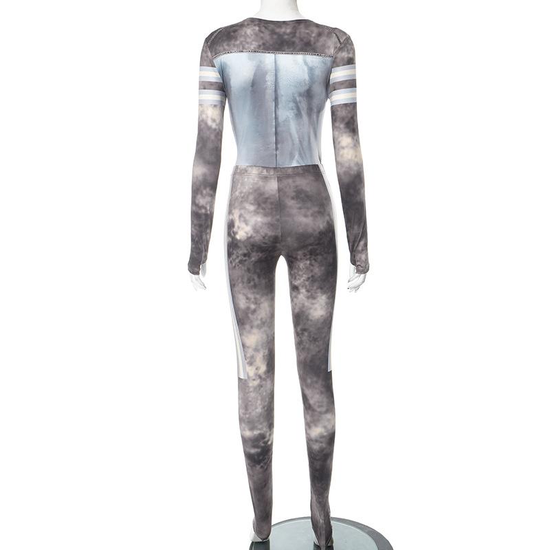 acelimosf™-Tie dye contrast long sleeve gloves zip-up pant set