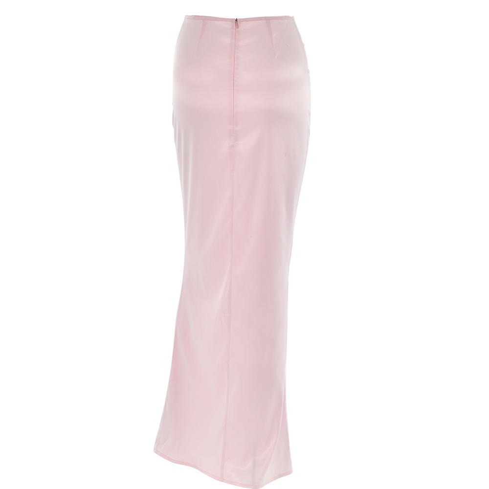 acelimosf™-Satin zip-up solid low rise maxi skirt