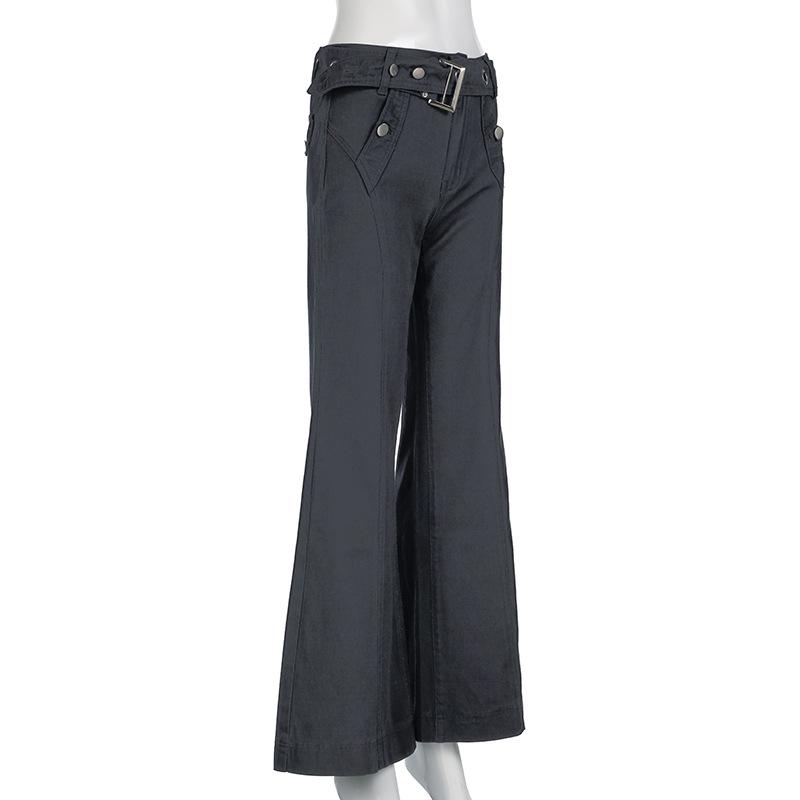 acelimosf™-Buckle belt pocket low rise jeans