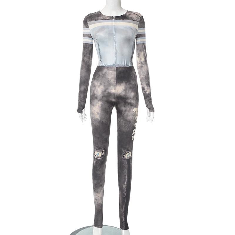 acelimosf™-Tie dye contrast long sleeve gloves zip-up pant set