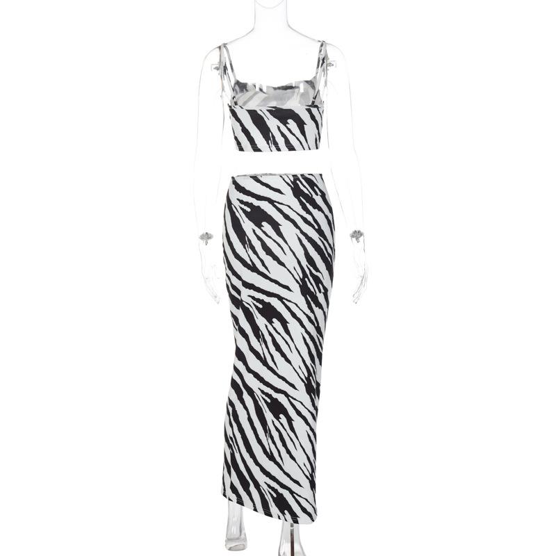 acelimosf™-Ribbed contrast square neck backless cami maxi skirt set