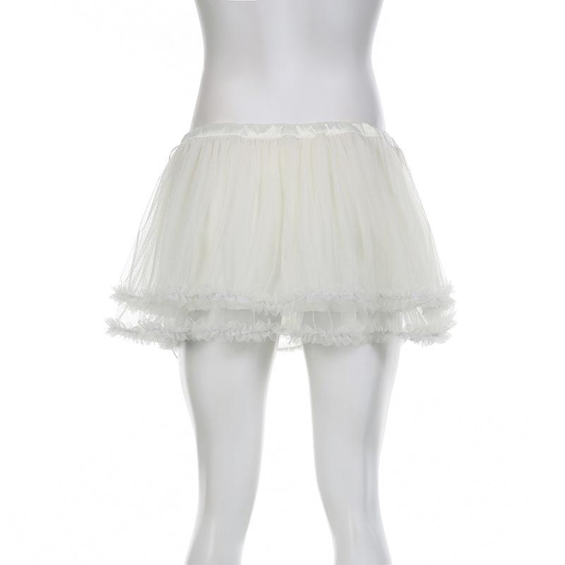 acelimosf™-Mesh solid ruffle ruched low rise A line mini skirt y2k 90s Revival Techno Fashion