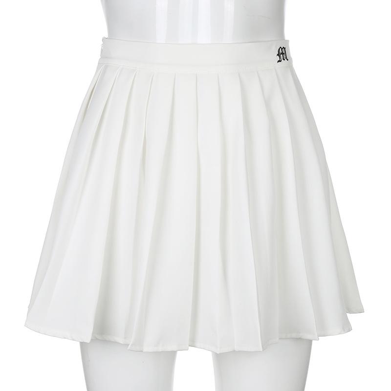 acelimosf™-Pleated embroidery A line solid zip-up mini skirt y2k 90s Revival Techno Fashion