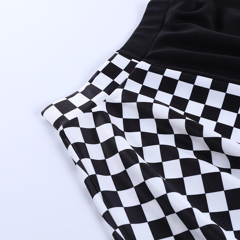 acelimosf™-Plaid patchwork contrast ruched A line mini skirt y2k 90s Revival Techno Fashion