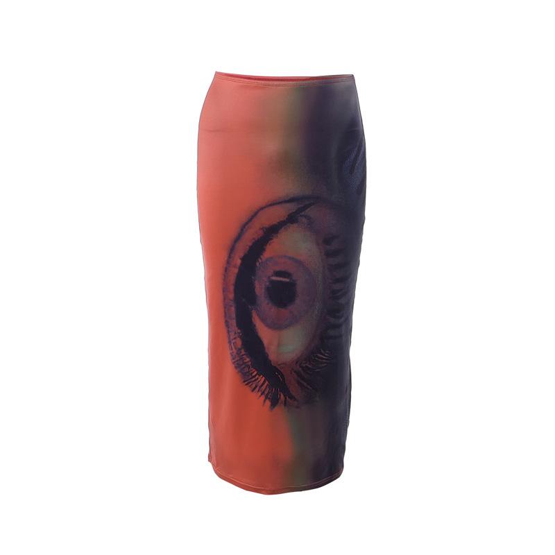 acelimosf™-Contrast abstract print midi skirt cyberpunk Sci-Fi Fashion