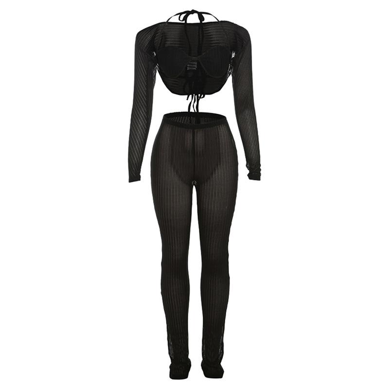 acelimosf™-Halter shrug textured see through pant set