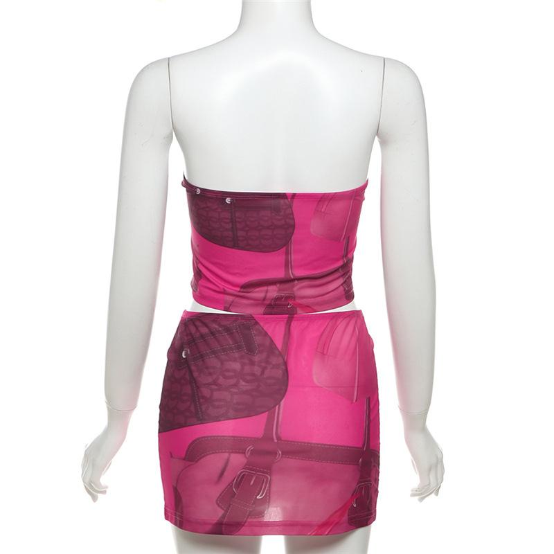 acelimosf™-Print backless tube mini skirt set