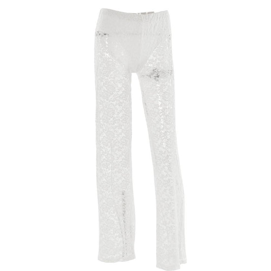 acelimosf™-Lace high rise solid patchwork straight leg pant