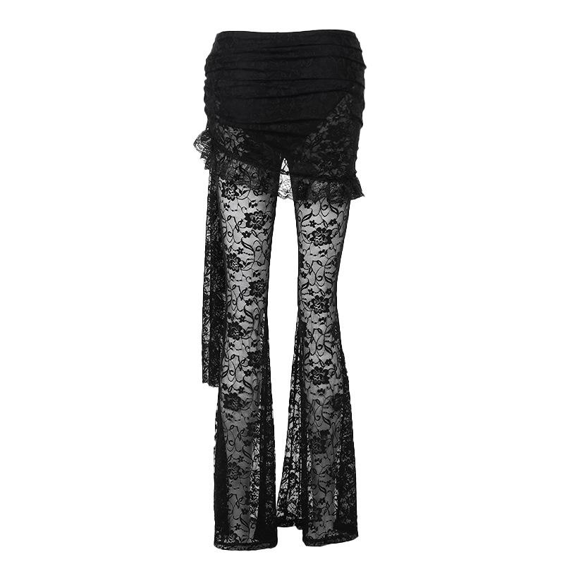 acelimosf™-Ruffle ruched lace irregular solid pant