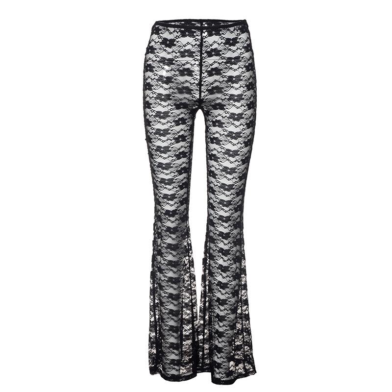 acelimosf™-Lace see through solid stitch medium rise pant