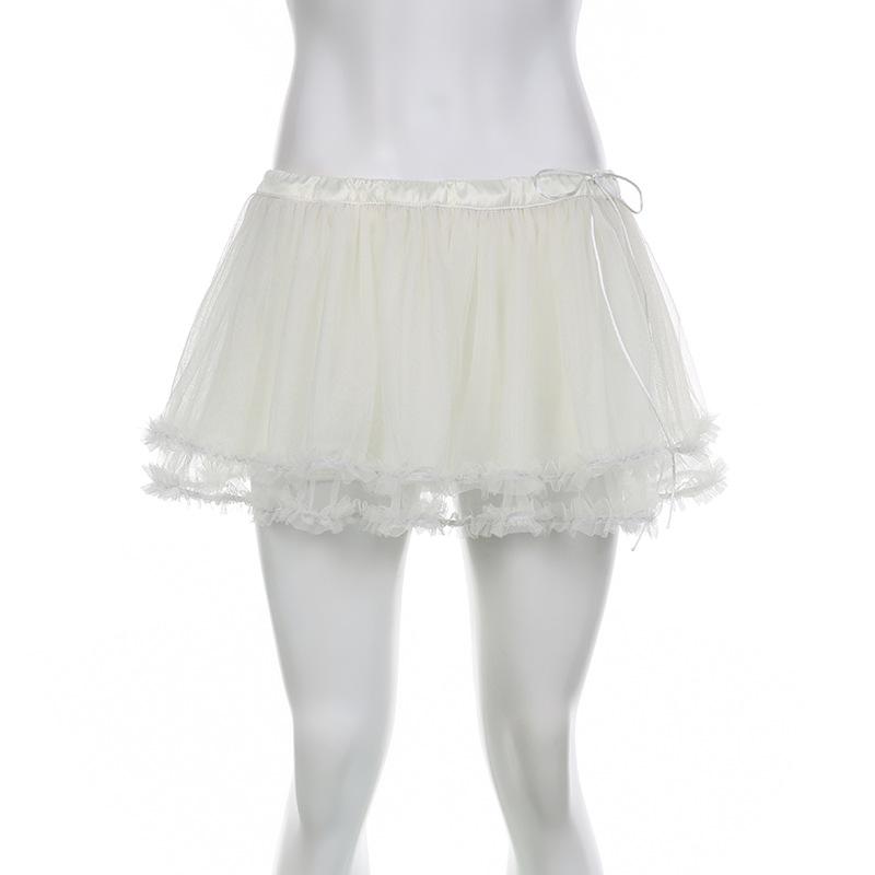 acelimosf™-Mesh solid ruffle ruched low rise A line mini skirt y2k 90s Revival Techno Fashion