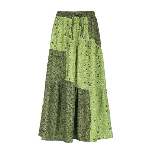 acelimosf™-Contrast print self tie ruched maxi skirt