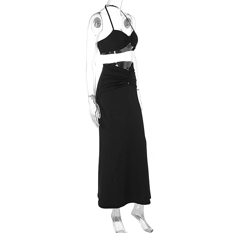 acelimosf™-Halter sweetheart neck ruched maxi skirt set