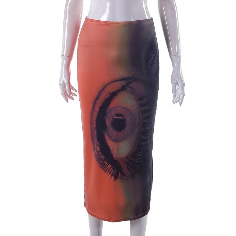 acelimosf™-Contrast abstract print midi skirt cyberpunk Sci-Fi Fashion