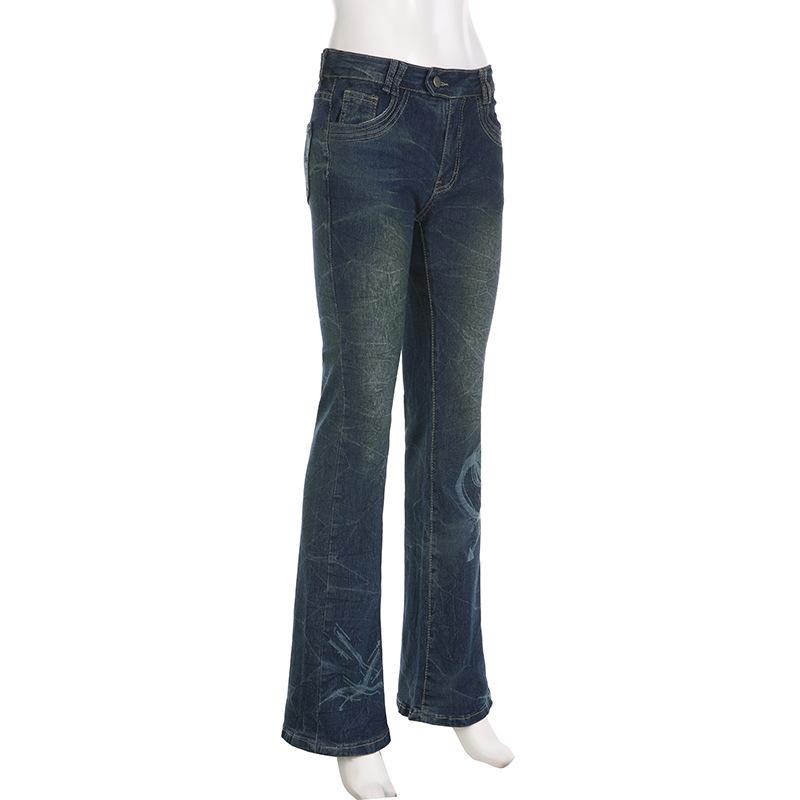 acelimosf™-Abstract contrast low rise flared jeans