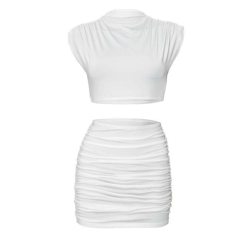 acelimosf™-Cap sleeve ruched solid mini skirt set