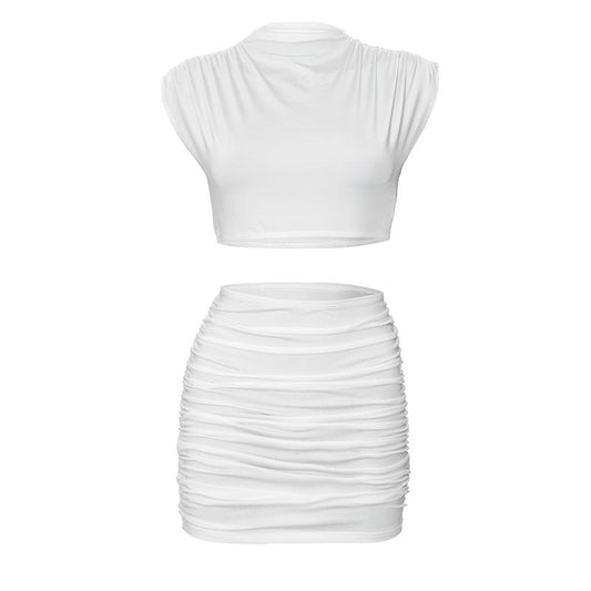 acelimosf™-Cap sleeve ruched solid mini skirt set