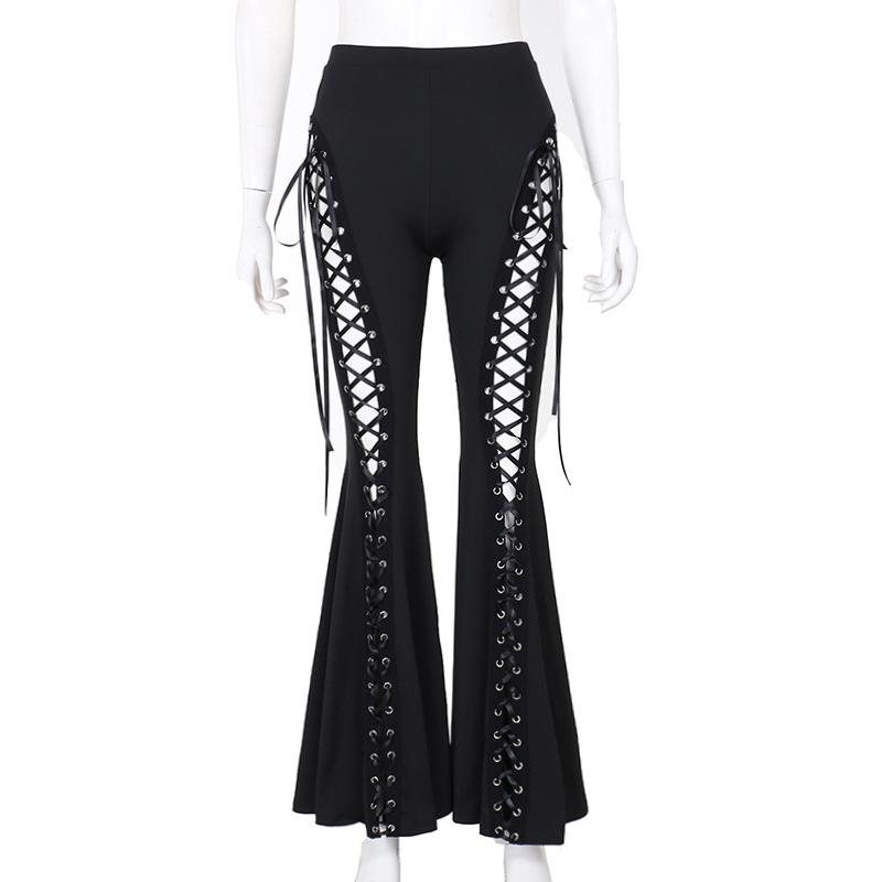 acelimosf™-Lace up hollow out ribbon high rise pant