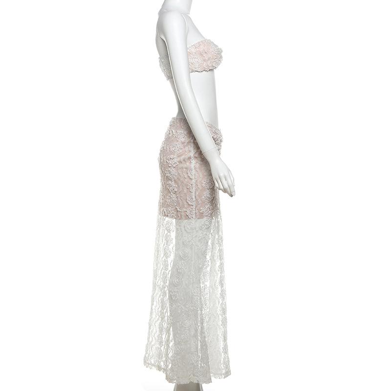 acelimosf™-Ruched mesh tube maxi skirt set