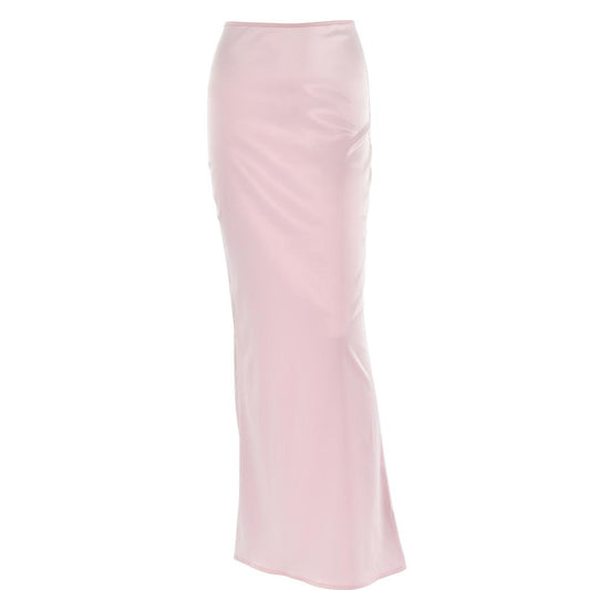 acelimosf™-Satin zip-up solid low rise maxi skirt